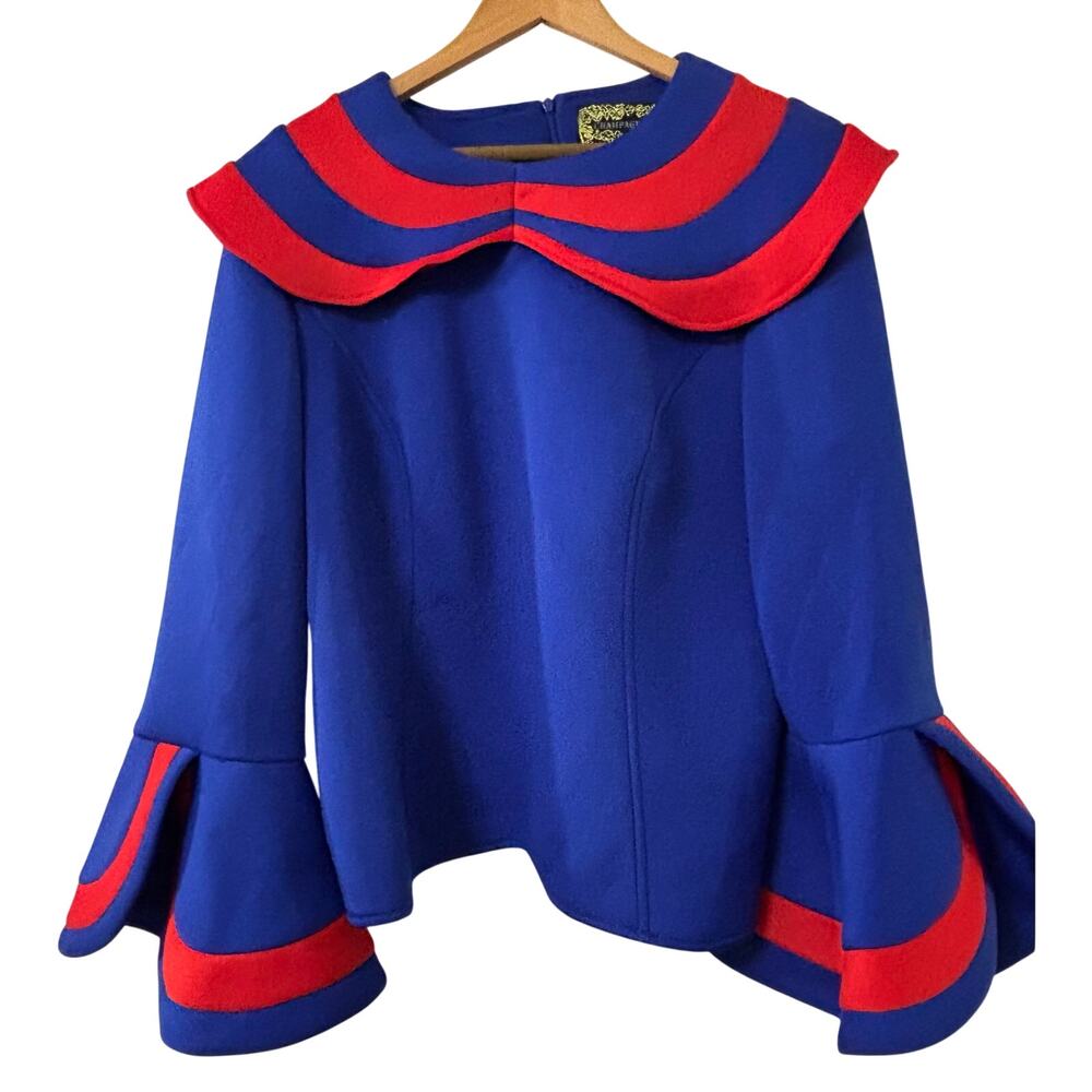 Champagne Italy Royal Blue Red Tiered Collar Bell Sleeve Blouse Top 16 Unique